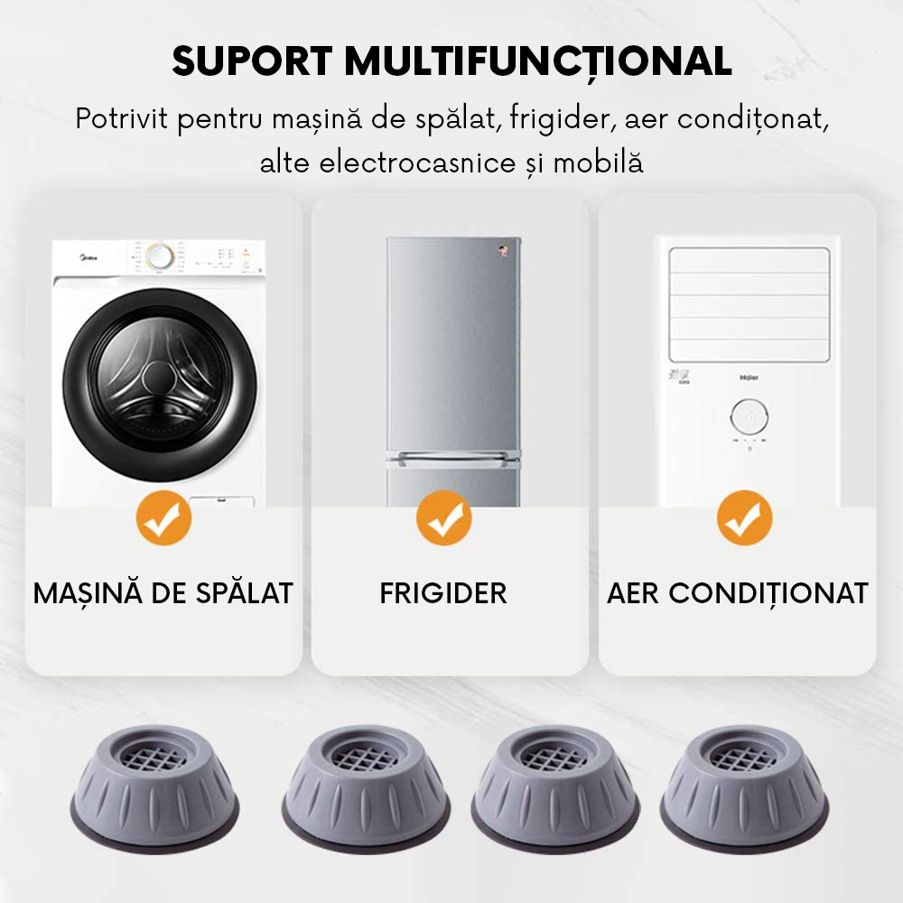 Set 4 Suporturi Antivibrații pentru Mașina de Spălat, Piciorușe Anti-Zgomot