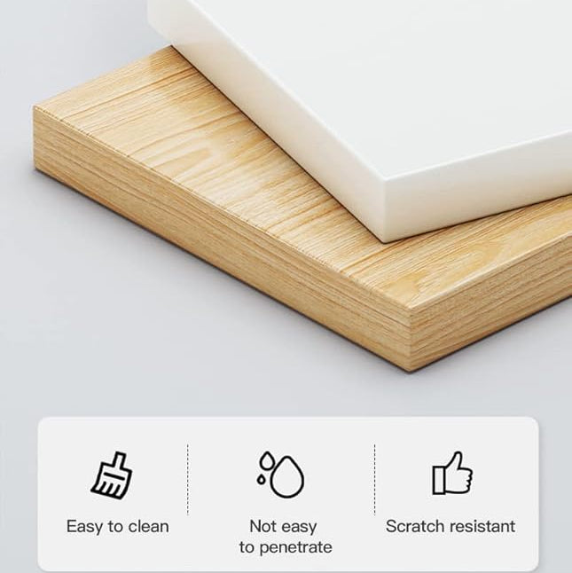 Noptiera moderna cu 2 sertare albă cu blat de lemn