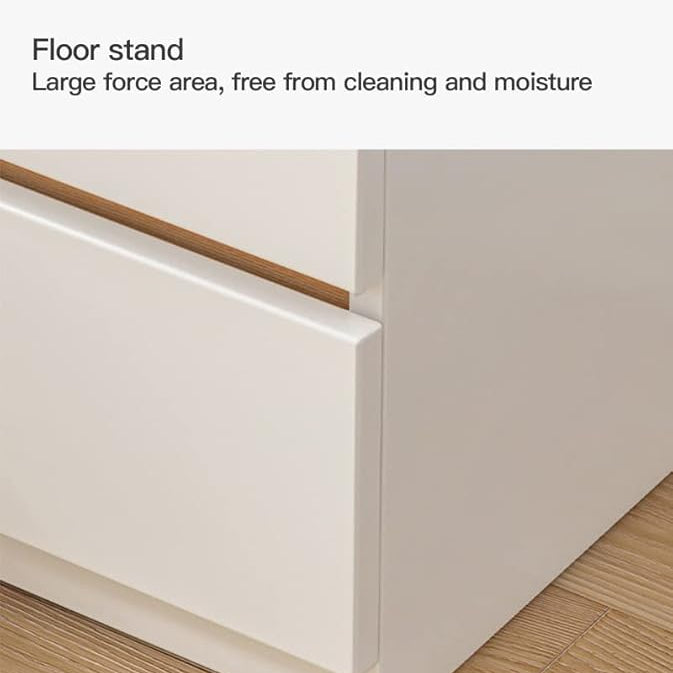 Noptiera moderna cu 2 sertare albă cu blat de lemn