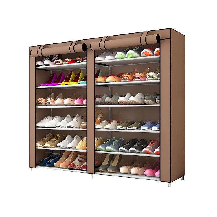 Dulap pentru pantofi cu husă textilă, 6 etaje, până la 36 perechi, 118 x 30 x 120 cm - Cafeniu