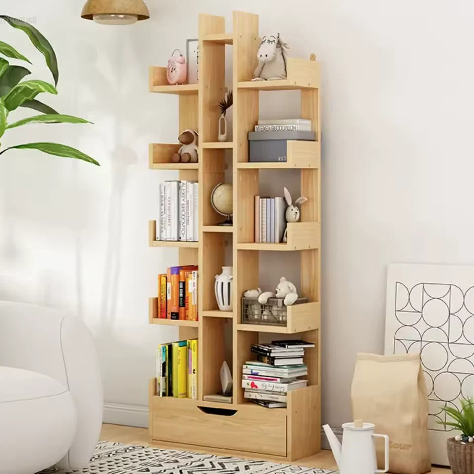Biblioteca Tree of Knowledge cu 18 rafturi si sertar, 51x18x168cm - Lemn