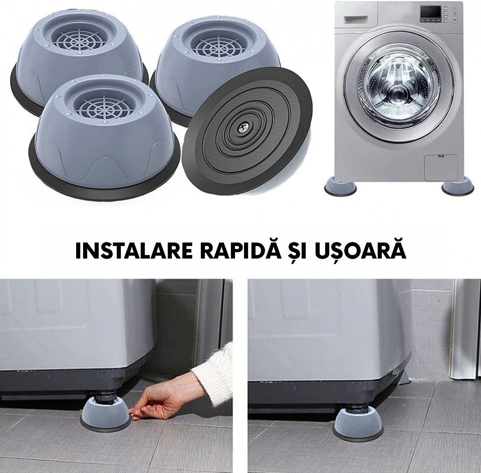 Set 4 Suporturi Antivibrații pentru Mașina de Spălat, Piciorușe Anti-Zgomot
