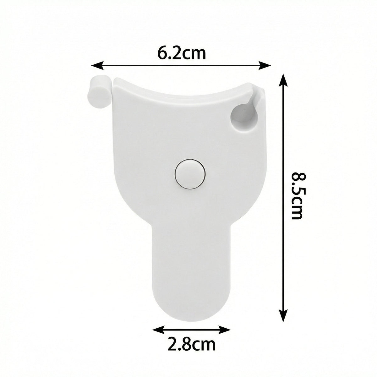 Carcasa benzii de măsurat, cu cotele marcate: 6,2 x 8,5 cm și 2,8 cm