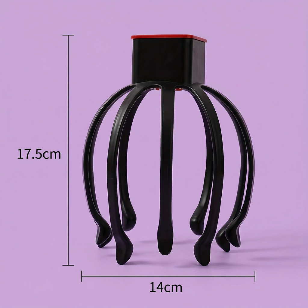 Aparatul de masaj pentru scalp, văzut din față, cu cotele marcate: 17,5 x 14 cm