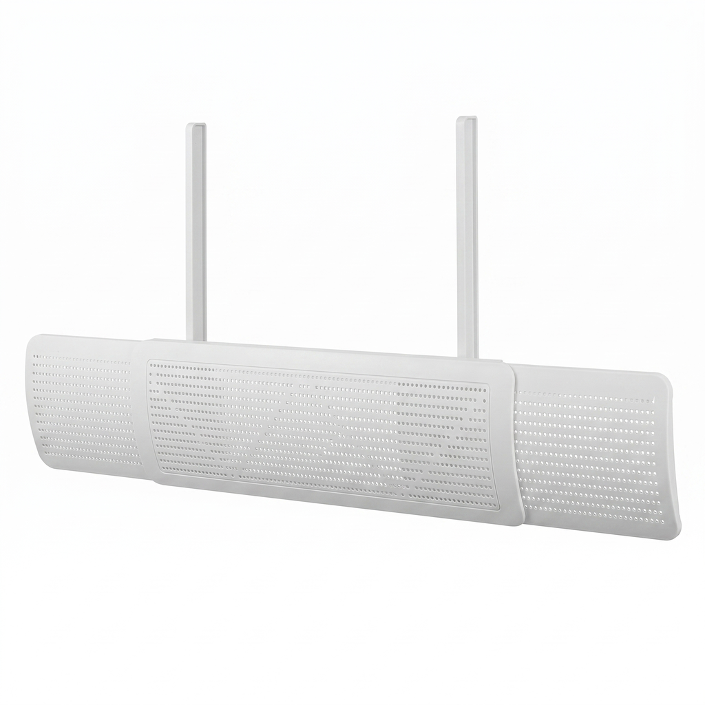 Deflector alb perforat pentru aer condiționat, din trei bucăți, pe fundal alb