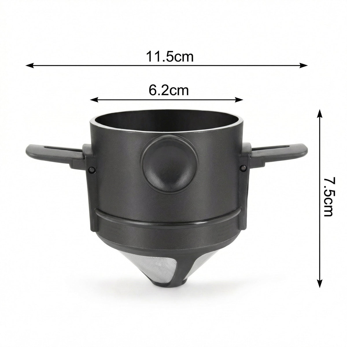 Filtrul de cafea cu cotele marcate: 11,5 cm, 6,2 cm, 7,5 cm