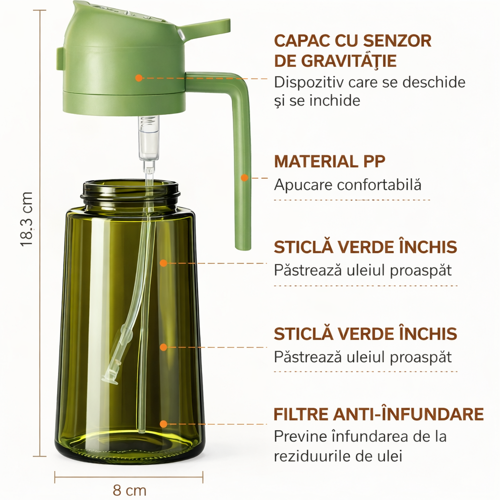 Recipientul pentru ulei cu cotele și componentele marcate