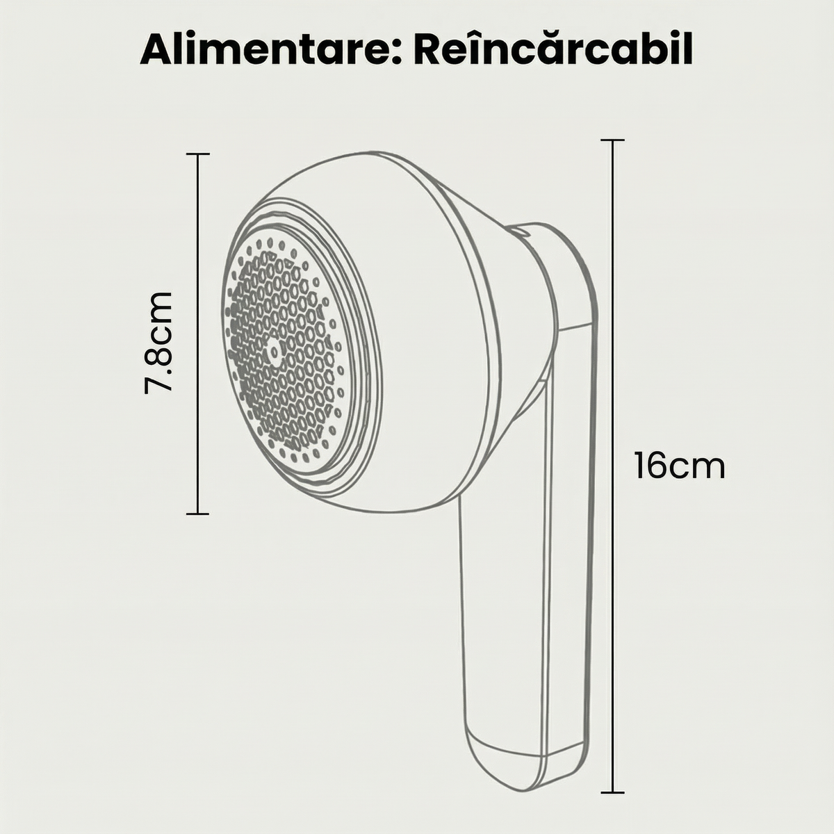 Aparatul de scos scame cu cotele marcate: 16 x 7,8 cm