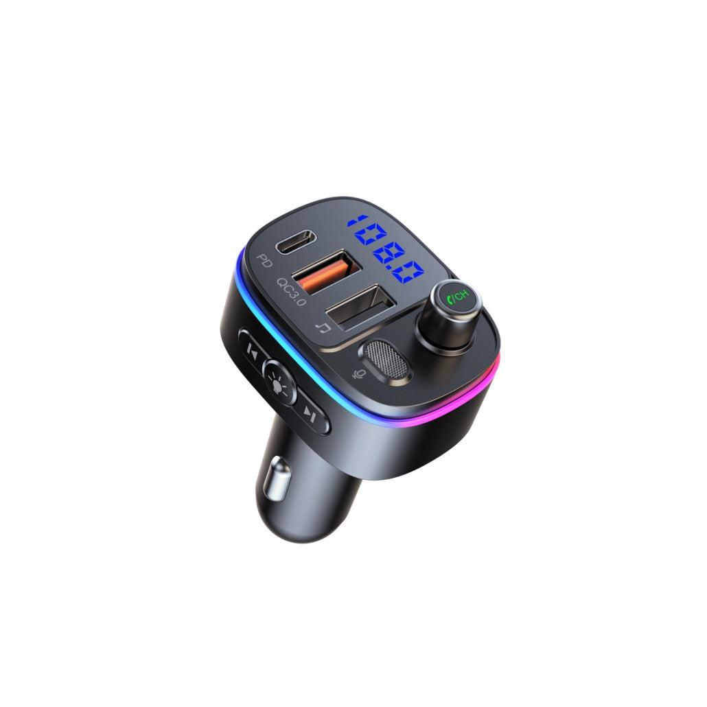 Modulator FM Bluetooth pentru masina, 3 porturi, mp3 player, lumini ambientale