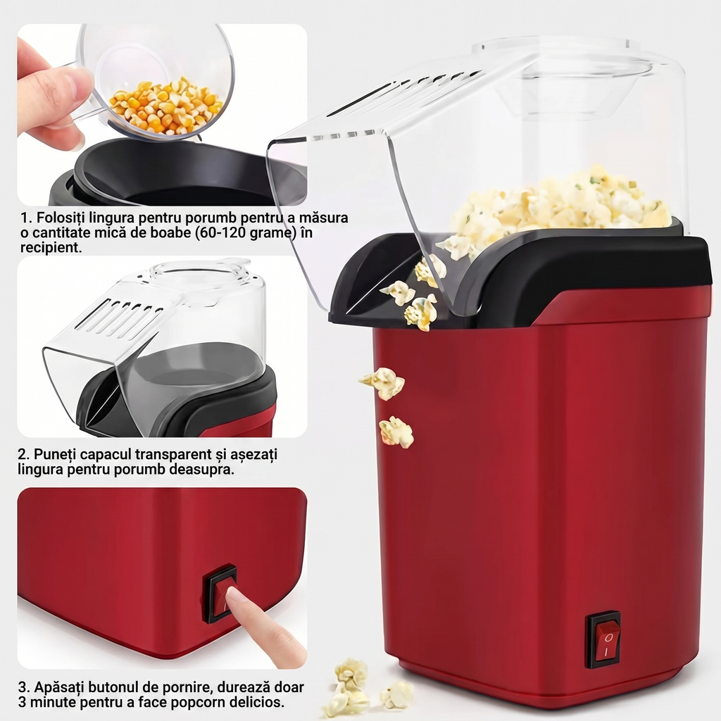 Cei trei pași de folosire a aparatului de popcorn