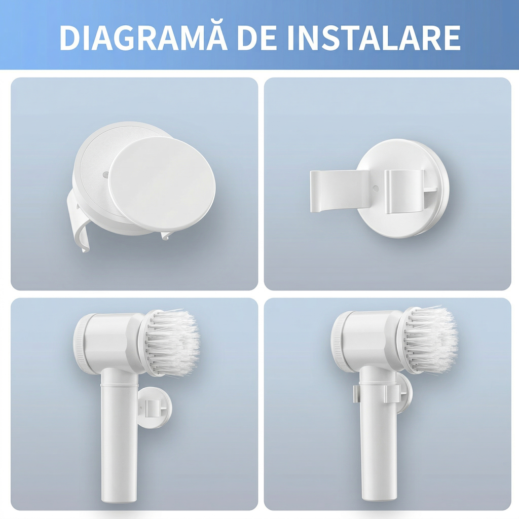 Diagramă de montare a suportului cu ventuză și peria agățată în el
