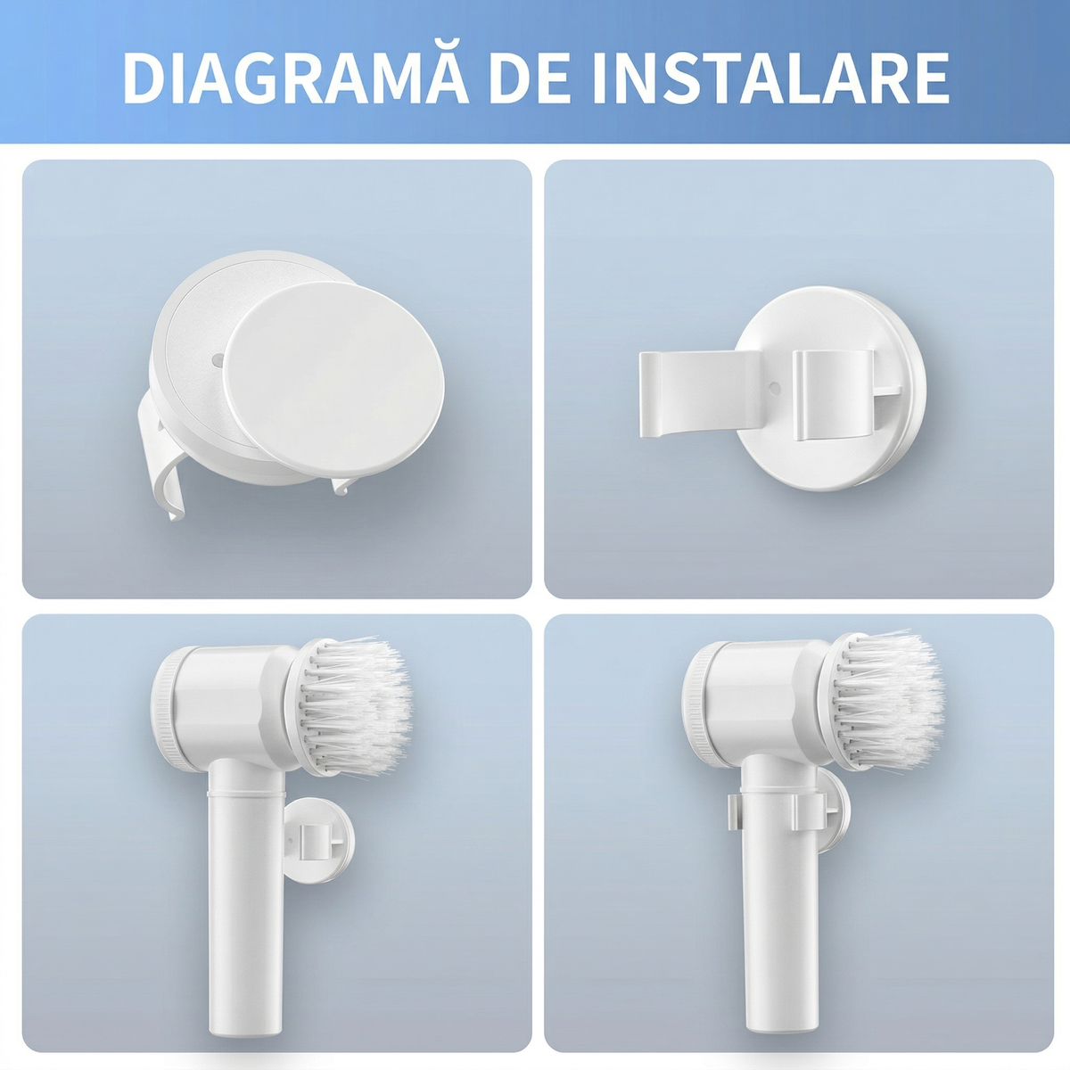 Diagramă de montare a suportului cu ventuză și peria agățată în el