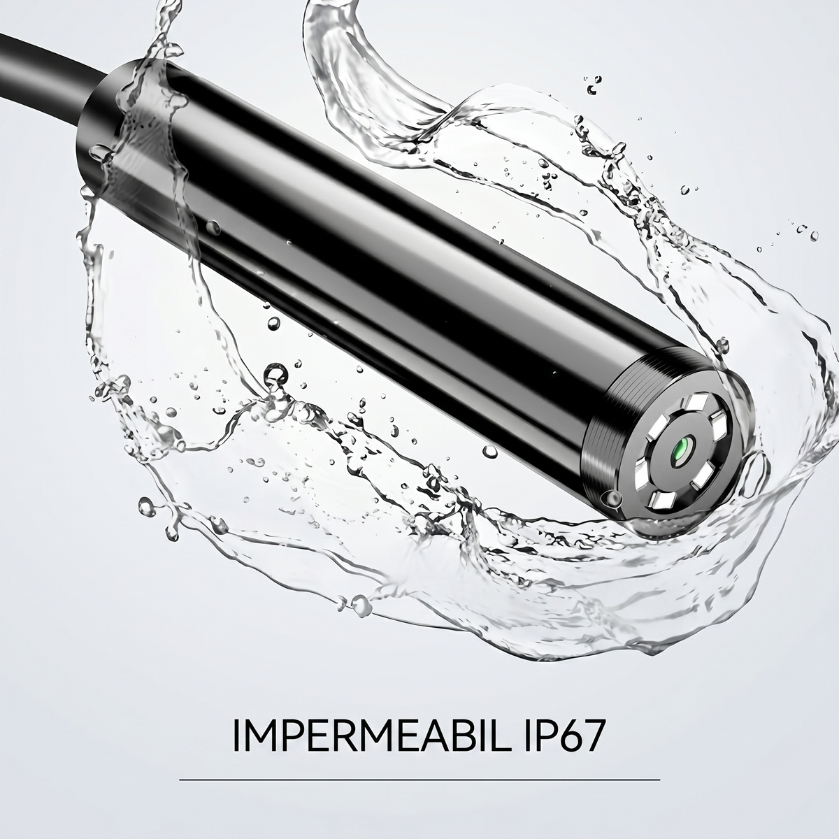 Capul sondei stropit cu apă, cu mențiunea impermeabil IP67