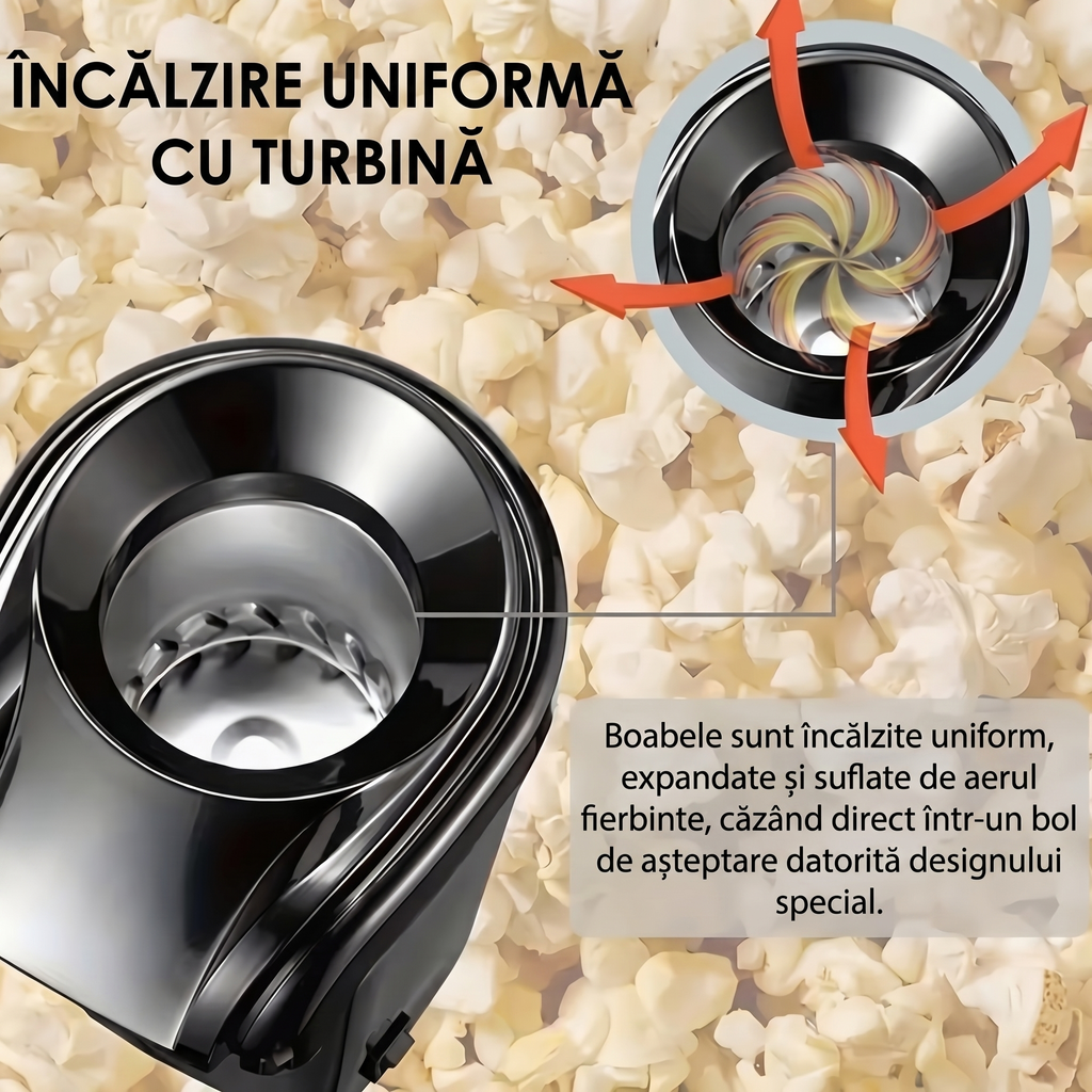 Interiorul cuvei, cu turbina care rotește aerul cald