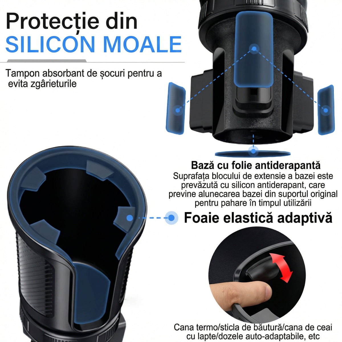 Protecțiile din silicon și foaia elastică a suportului de pahar