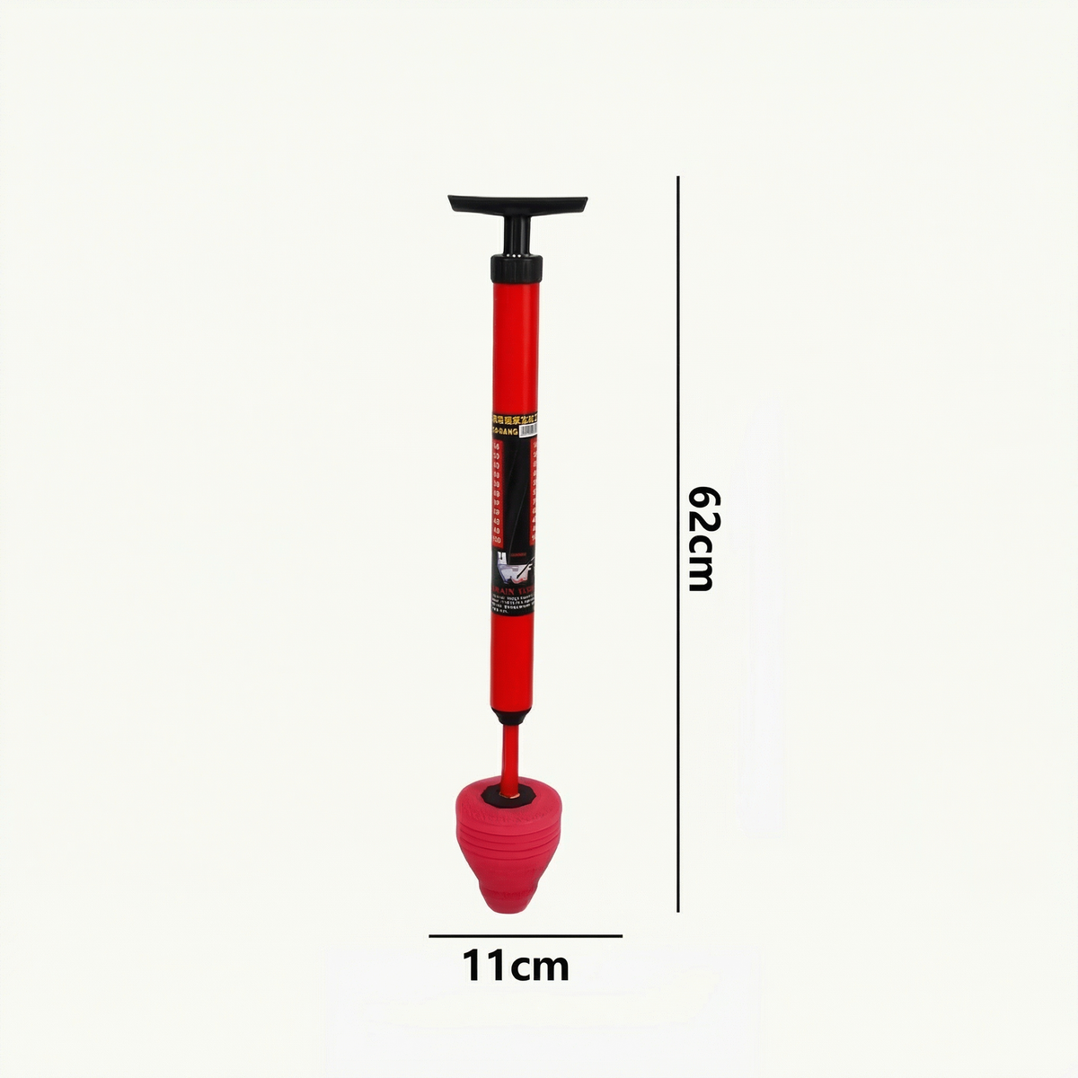 Desfundătorul cu cotele marcate: 62 cm lungime, cap de 11 cm