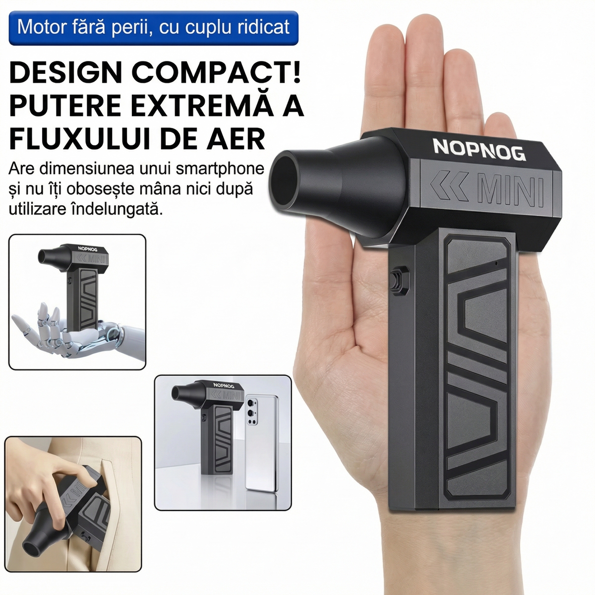 Suflanta ținută în palmă, ca să se vadă cât de mică e