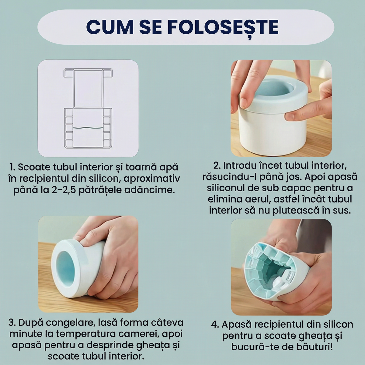 Pașii de folosire a formei pentru gheață