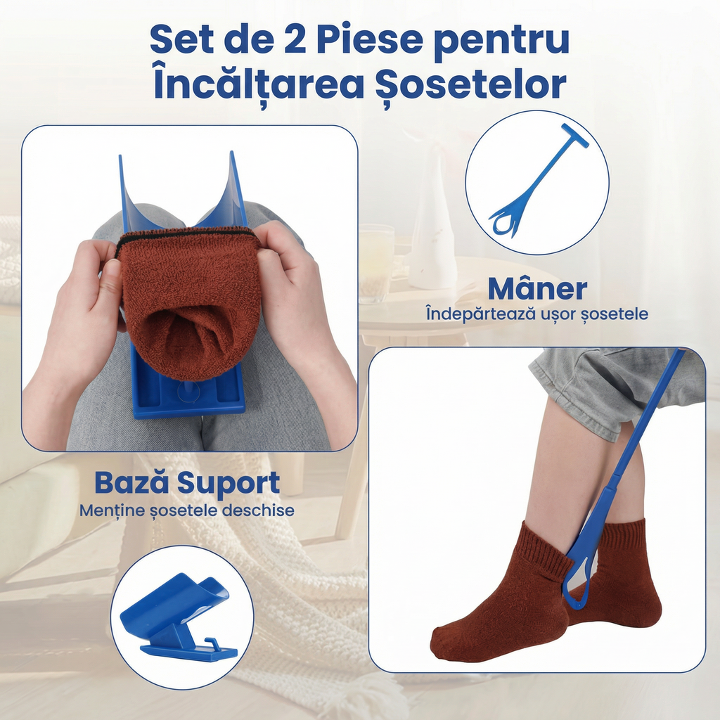 Cele 2 piese: baza care ține șoseta deschisă și mânerul