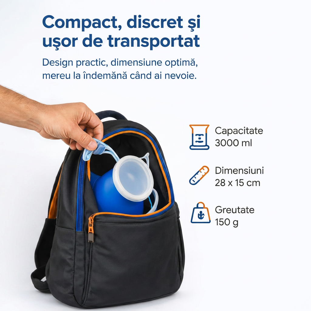 Urinarul pus într-un rucsac; capacitate, dimensiuni, greutate