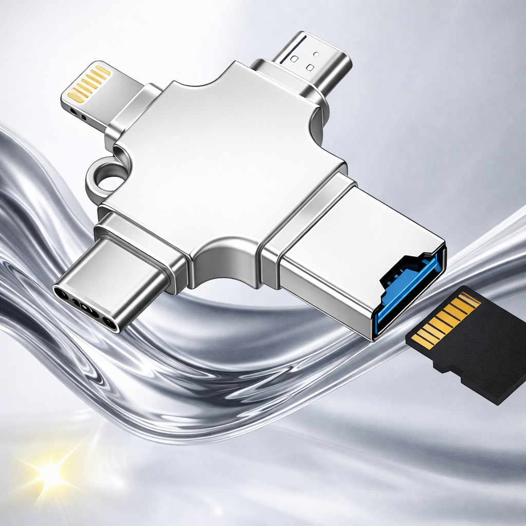 Cititor card microSD 4 în 1, USB-C, Lightning și USB