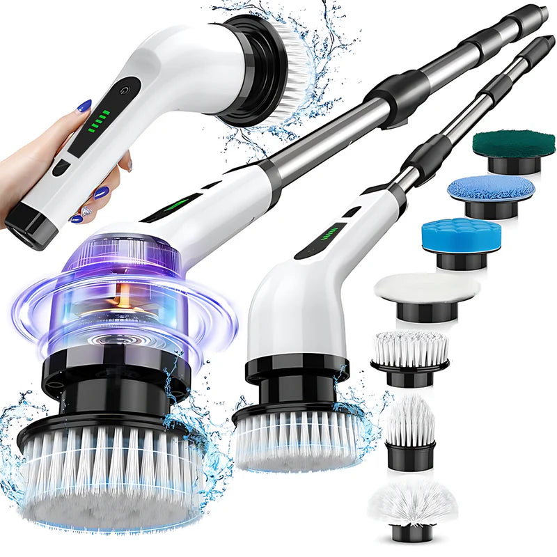 Perie electrică rotativă cu mâner extensibil, 9 capete, 2 viteze