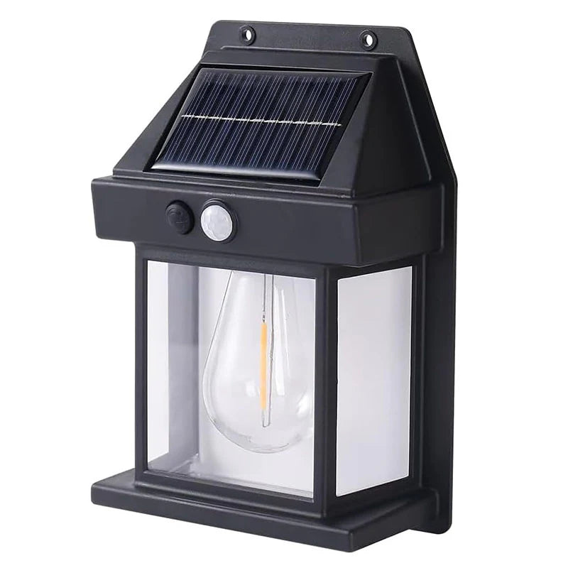 Lampa solara de perete tip felinar, senzor miscare, negru