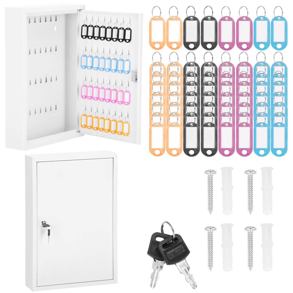 Cutie metalica pentru 64 chei, din otel, echipata cu carlige si etichete, 45x30x8cm, alba