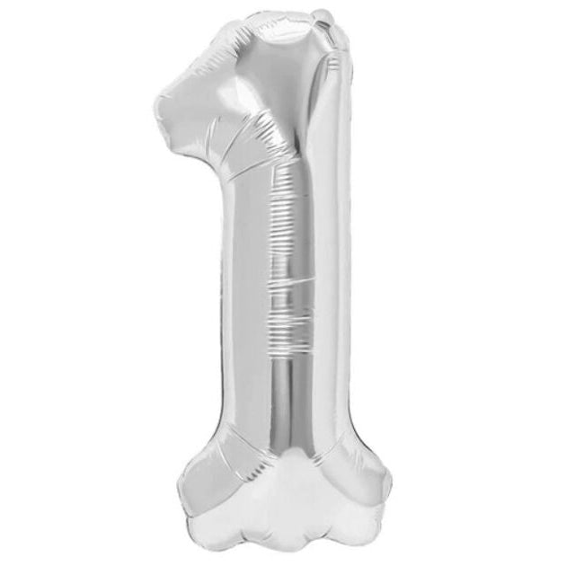 Balon cifră 1 argintiu 80 cm folie metalizată aer/heliu