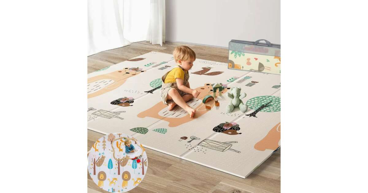 Covoraș de joacă pliabil 150x200cm dublu față – Animale din pădure