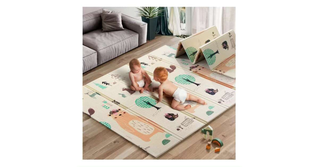 Covoraș de joacă pliabil 150x200cm dublu față – Animale din pădure