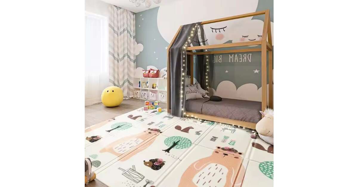 Covoraș de joacă pliabil 150x200cm dublu față – Animale din pădure