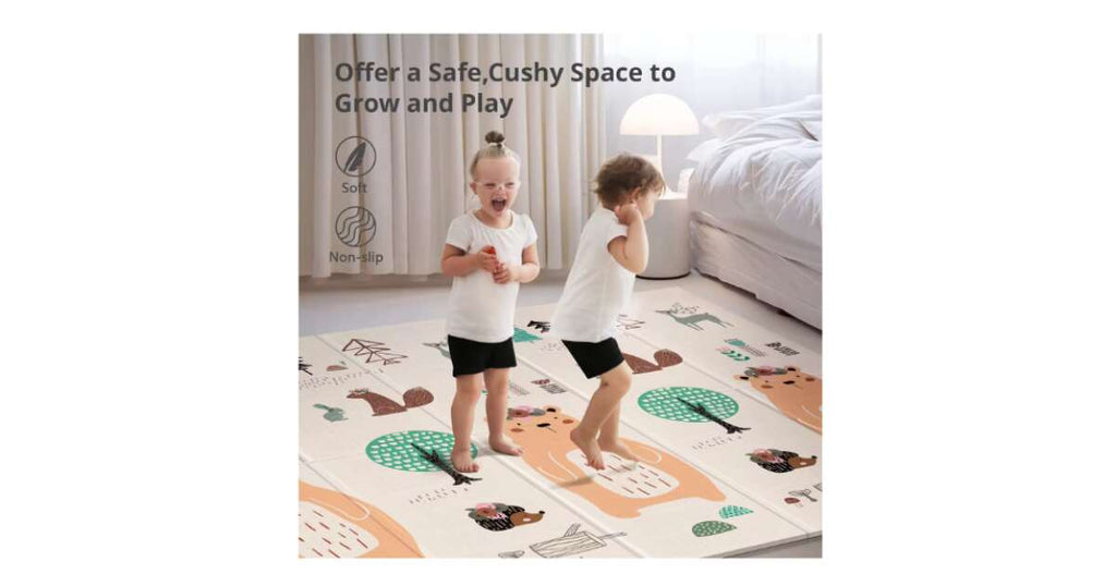 Covoraș de joacă pliabil 150x200cm dublu față – Animale din pădure