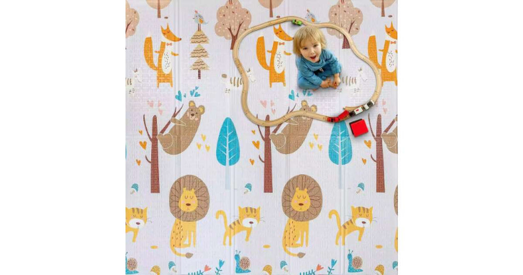 Covoraș de joacă pliabil 150x200cm dublu față – Animale din pădure