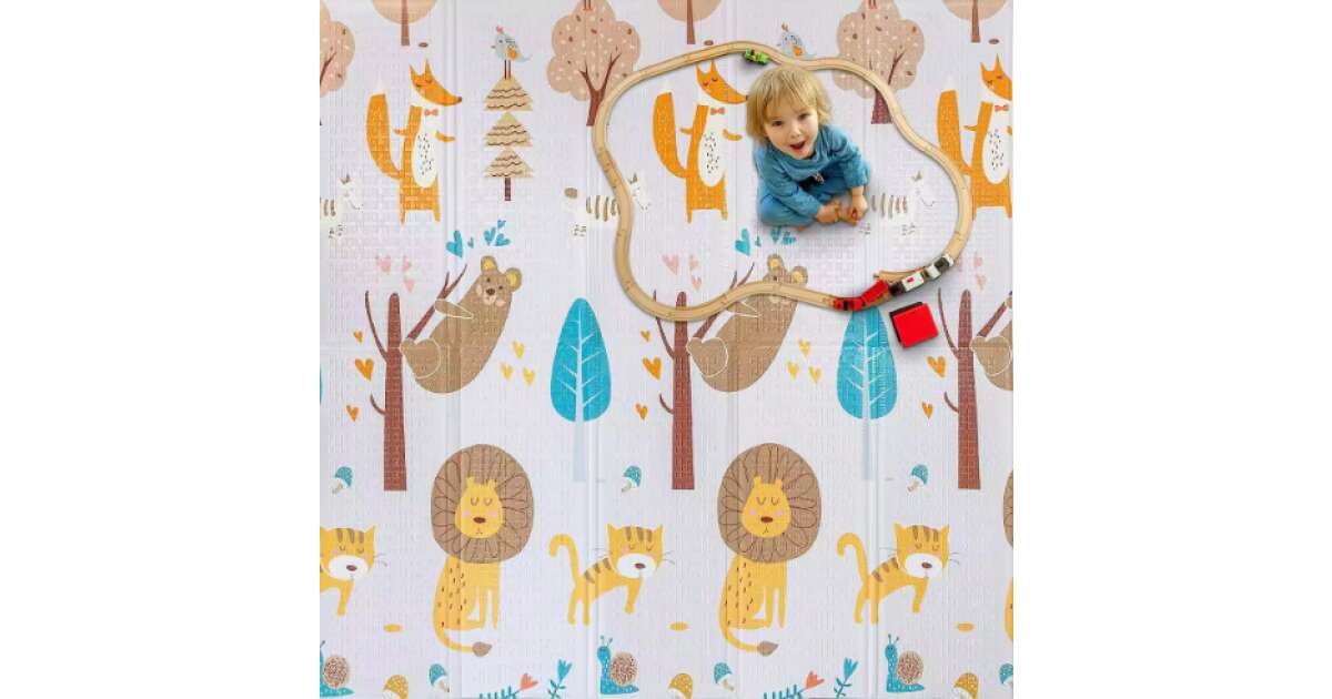 Covoraș de joacă pliabil 150x200cm dublu față – Animale din pădure