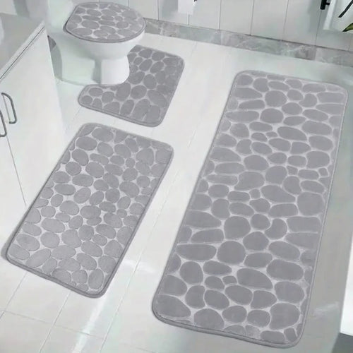 Set 4 covorașe de baie gri cu model de pietre, 120 × 50 cm și 80 × 50 cm