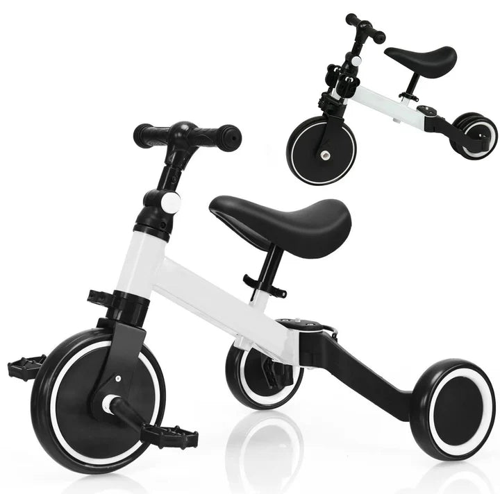 Bicicleta 2 in 1 pentru copii, cu 3 roti, cadru din aluminiu si manere din cauciuc, alba