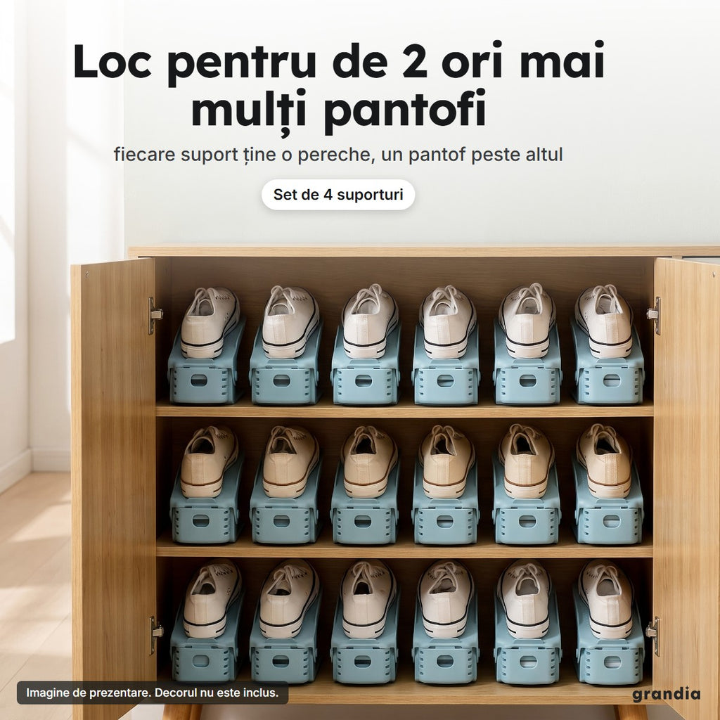Dulap de pantofi cu suporturi pe două niveluri, câte o pereche pe fiecare suport