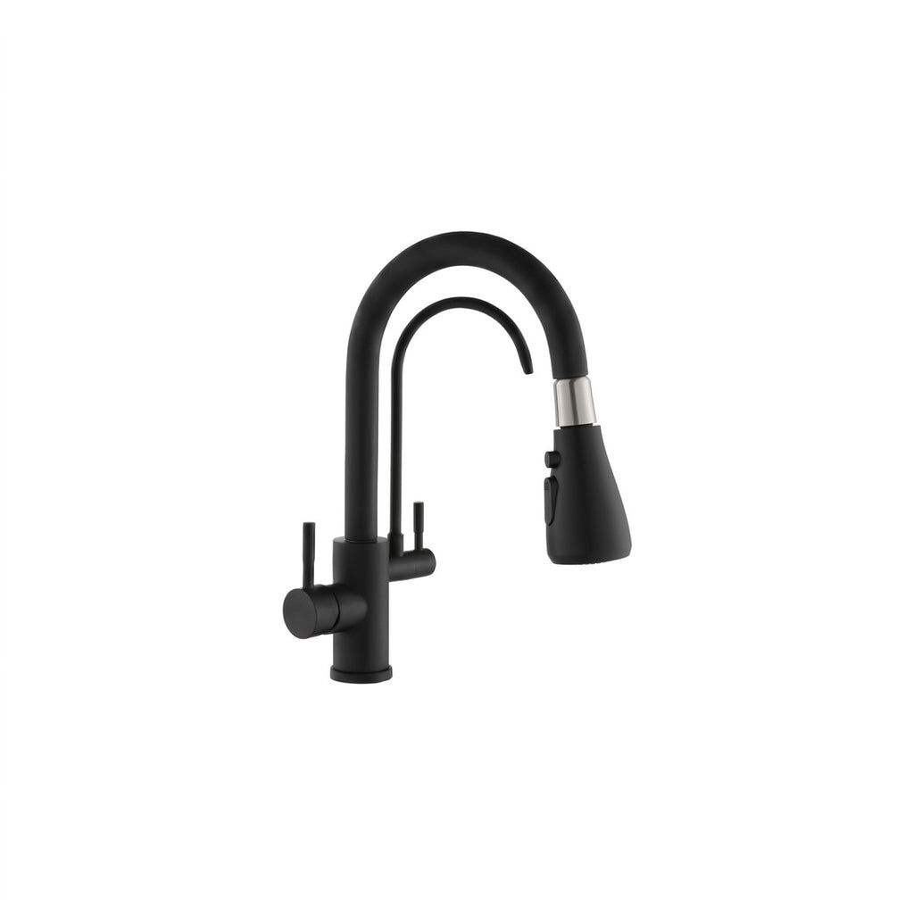 Baterie Bucătărie Modernă Negru Mat, Monocomandă, Pipă Curbată