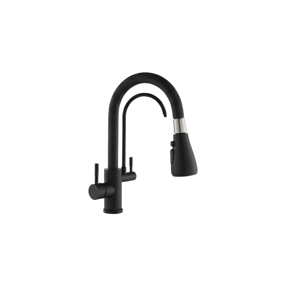Baterie Bucătărie Modernă Negru Mat, Monocomandă, Pipă Curbată