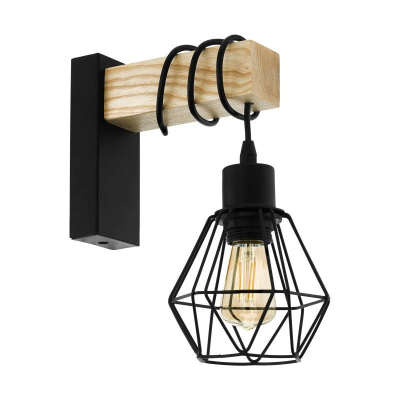 Aplica de perete cu brat de lemn LED  – design vintage din lemn