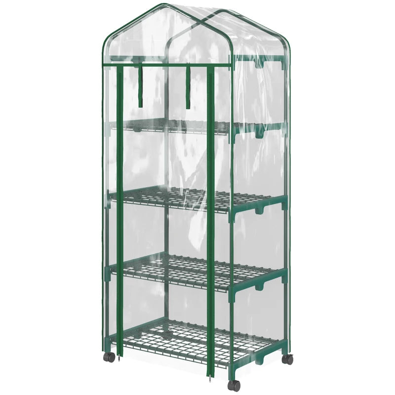 Sera verticala pentru plante cu rastel cu 4 rafturi, structura din otel si PVC alb, pentru balcon si terasa, 69x50x165 cm