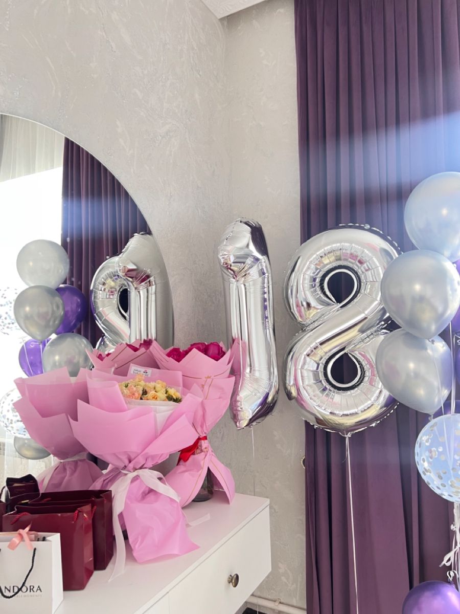 Balon din folie argintie, cifra aniversara 8, 90 cm