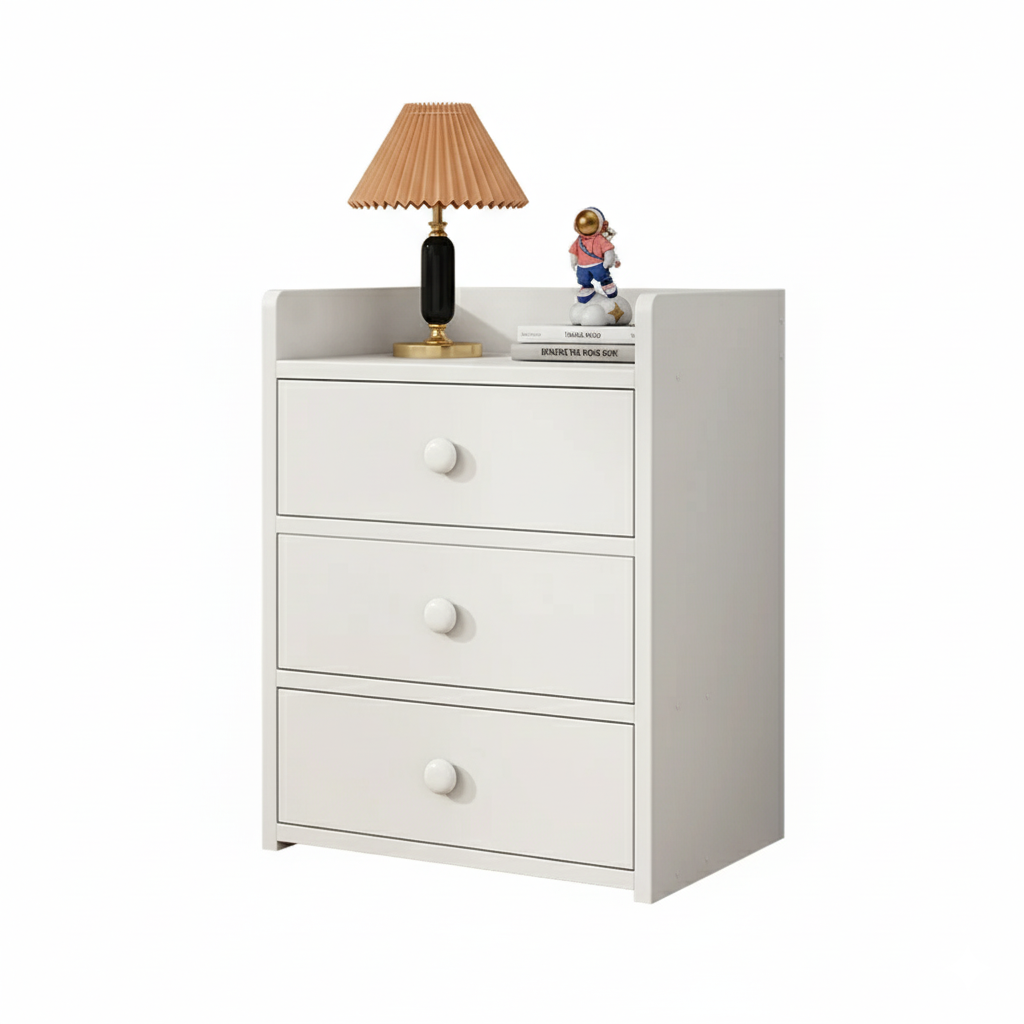 Noptieră Compactă Albă cu 3 Sertare