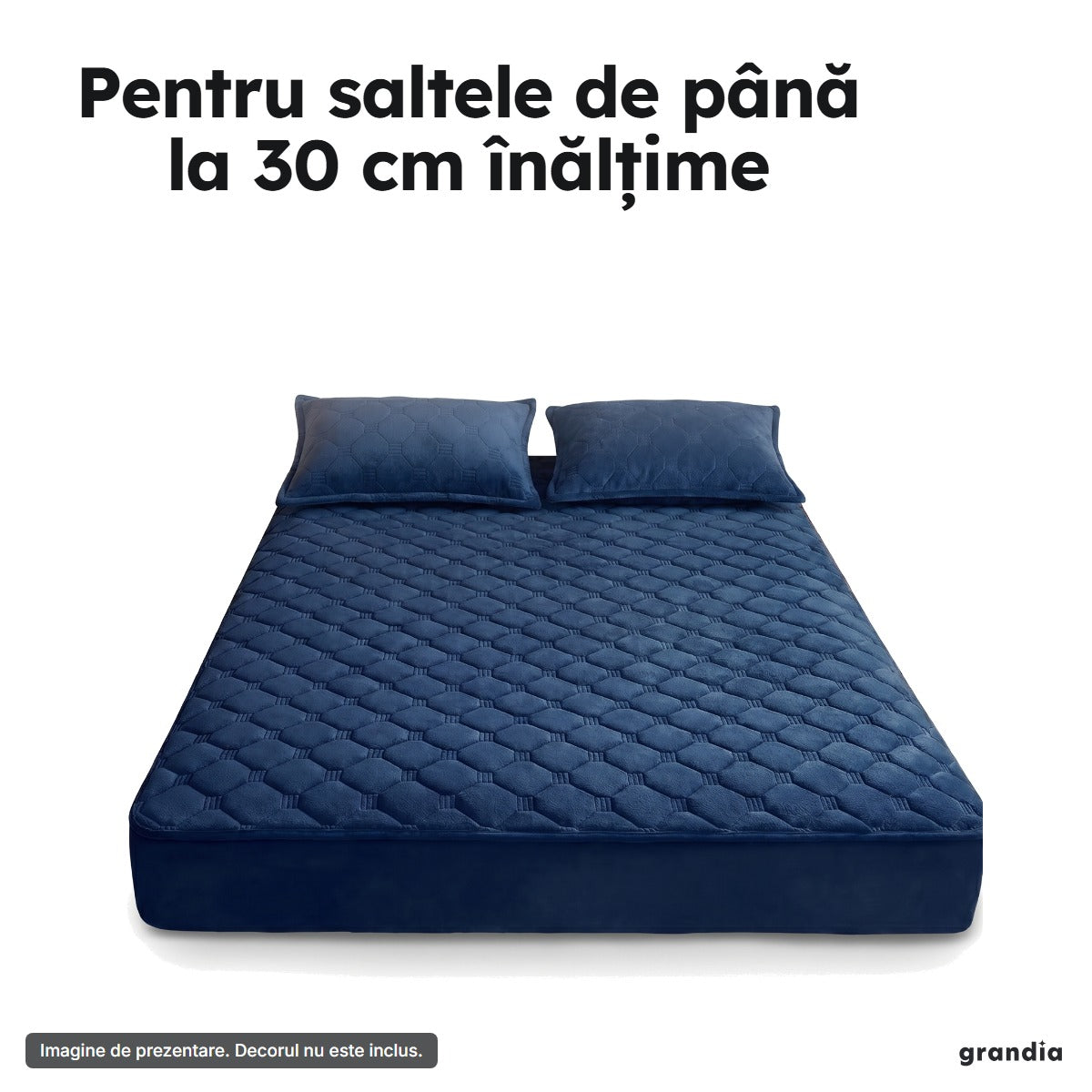 Husa de saltea bleumarin pe o saltea, pentru saltele de până la 30 cm înălțime