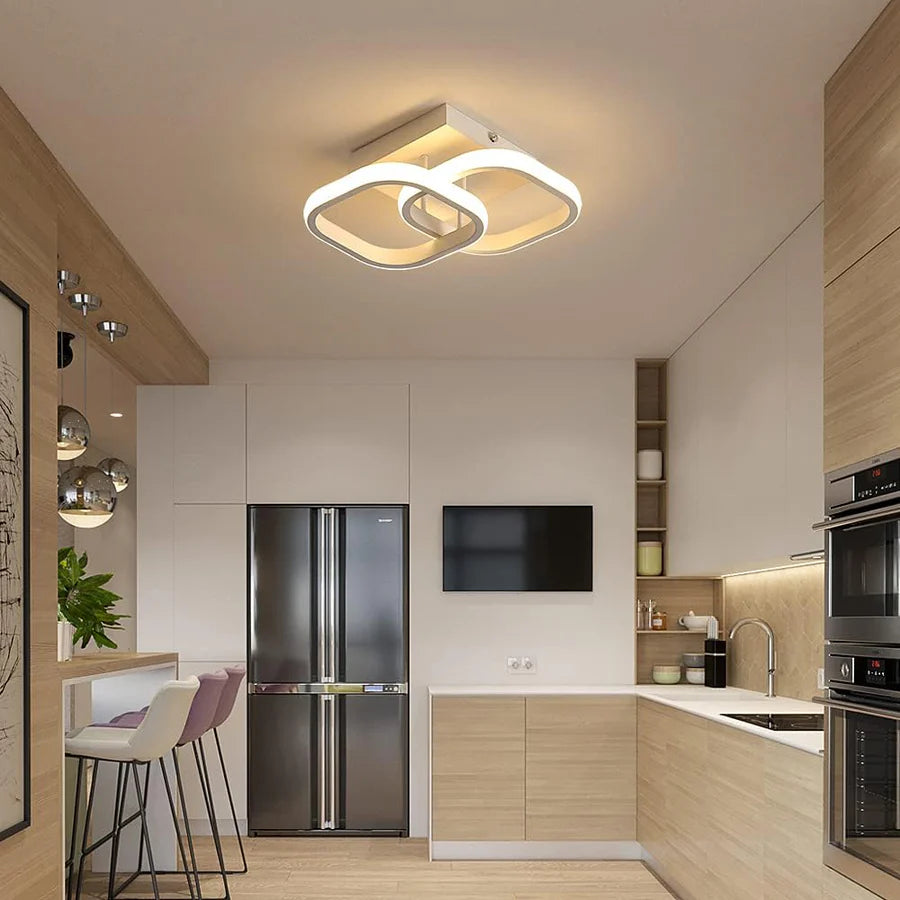 Lustra LED tavan Double Square alba 32W, echivalent 200W, lustra patrata moderna 24cm