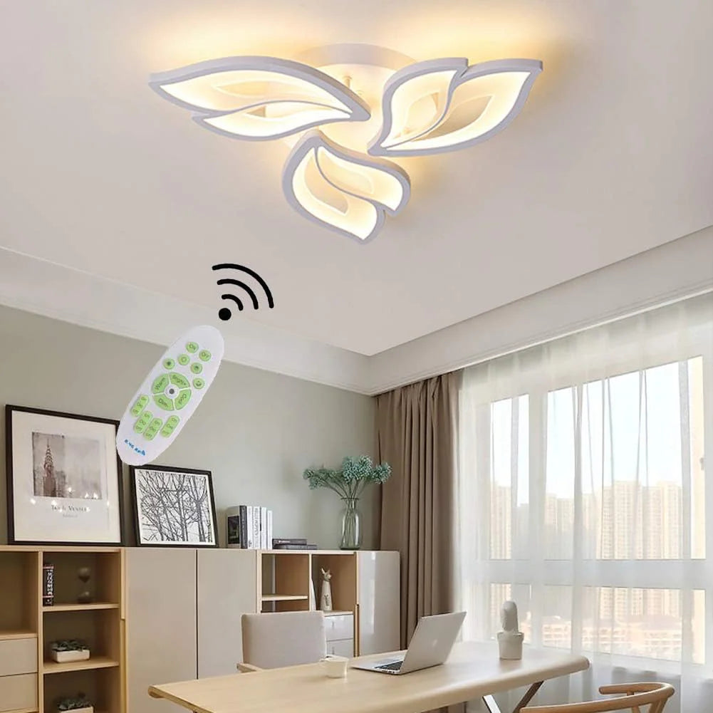 Lustra LED tavan moderna ANEMONE alba, cu telecomanda, echivalent 300 W, design floare 50 cm