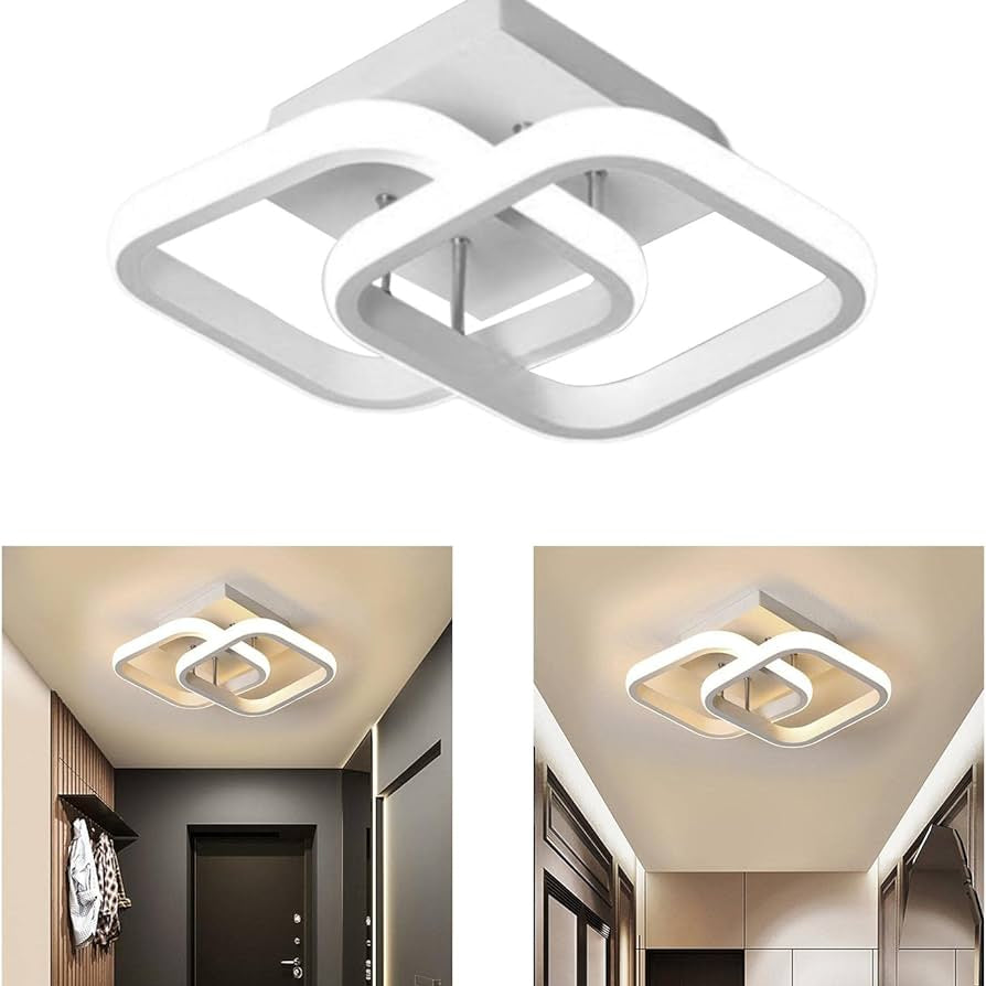 Lustra LED tavan Double Square alba 32W, echivalent 200W, lustra patrata moderna 24cm