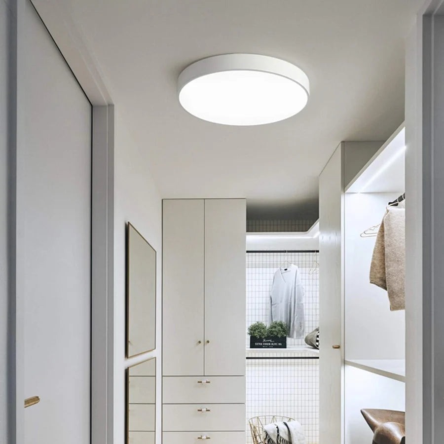 Plafoniera LED rotunda ultra-subtire 30W, alb rece, echivalent 300W, pentru tavan baie si hol