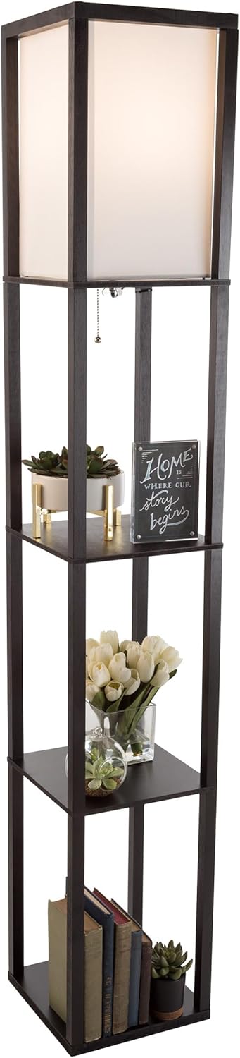 Lampadar de Podea cu 3 Rafturi, Etajeră Iluminată, 160 cm, Negru